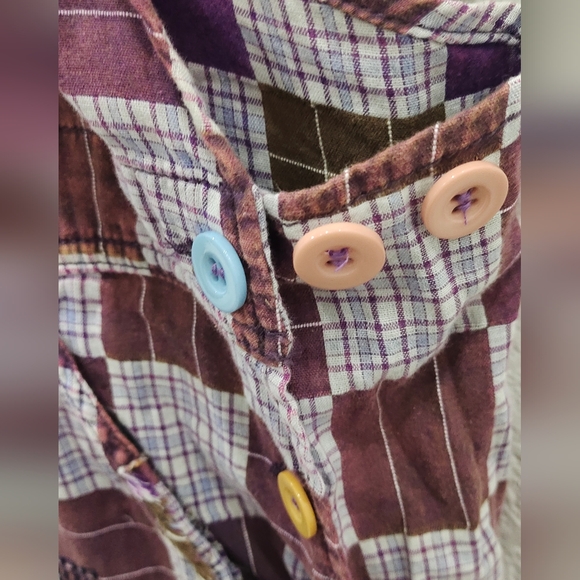 Blue Velvet Embroidered Patchwork Washed Oversized Overalls - Picture 3 of 5